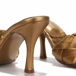 CAPE ROBBIN What's New Wave It Gold Square Open Toe Woven Mule Heel