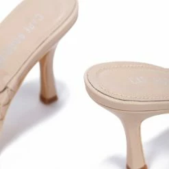 CAPE ROBBIN Wave It Nude Square Open Toe Woven Mule Heel