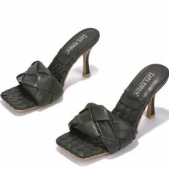 CAPE ROBBIN Wave It Olive Square Open Toe Woven Mule Heel What's New