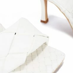 CAPE ROBBIN Wave It White Square Open Toe Woven Mule Heel