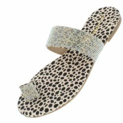 Shoe Republica Shoes Xiviano Leopard Rhinestone Toe Single Strap Slide Sandal