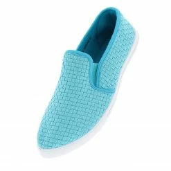 Pinky Footwear Shoes Yaffa02 Turquoise Basket Weave Slip On Sneaker Flat