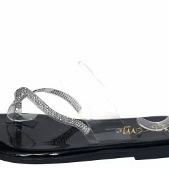 MACHI What's New Yale2 Black Embellished Cross Strap Flat Slide Sandal