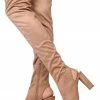QUPID Boots York22 Taupe Suede Knee High Peep Toe Heel Boot