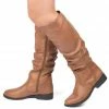 QUPID Boots Zion04bx Cognac Pu Knee High Short Heel Boot