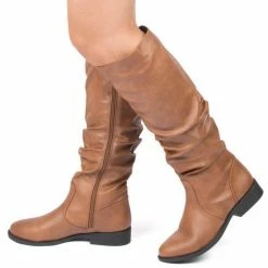 QUPID Boots Zion04bx Cognac Pu Knee High Short Heel Boot