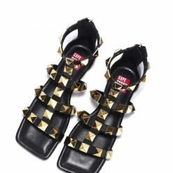 CAPE ROBBIN What's New Tazia11 Black Square Open Toe Rock Stud Gladiator Sandal