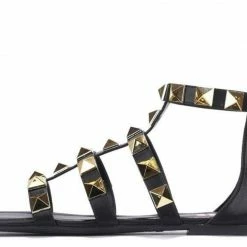 CAPE ROBBIN What's New Tazia11 Black Square Open Toe Rock Stud Gladiator Sandal