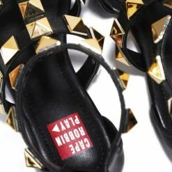 CAPE ROBBIN What's New Tazia11 Black Square Open Toe Rock Stud Gladiator Sandal