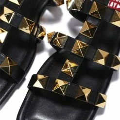 CAPE ROBBIN What's New Tazia11 Black Square Open Toe Rock Stud Gladiator Sandal