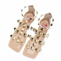 CAPE ROBBIN Tazia11 Nude Square Open Toe Rock Stud Gladiator Sandal What's New