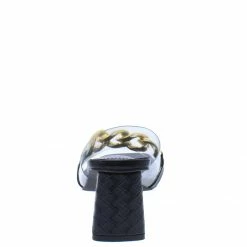 Elegant Aba66 Black Gold Chain Open Toe Short Block Heel What's New