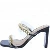 Elegant What's New Adibia3 Black Sparkle Chain Dual Strap Thin Block Heel