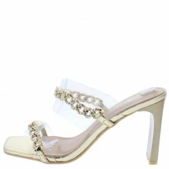 Elegant Adibia3 Gold Sparkle Chain Dual Strap Thin Block Heel What's New