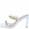 Elegant Adibia3 White Sparkle Chain Dual Strap Thin Block Heel What's New