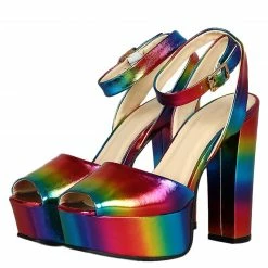 JP What's New Admire17 Rainbow Peep Toe Ankle Strap Platform Heel