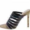 ELEGANCE Alina1 Black Strappy Open Toe Cork Stiletto Heel
