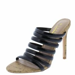 ELEGANCE Alina1 Black Strappy Open Toe Cork Stiletto Heel