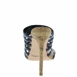 ELEGANCE Alina1 Black Strappy Open Toe Cork Stiletto Heel