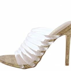 ELEGANCE Shoes Alina1 Clear Strappy Open Toe Cork Stiletto Heel
