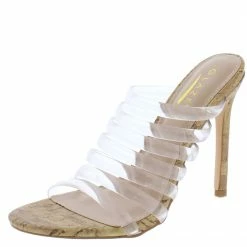 ELEGANCE Shoes Alina1 Clear Strappy Open Toe Cork Stiletto Heel