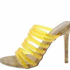 ELEGANCE Alina1 Yellow Strappy Open Toe Cork Stiletto Heel What's New