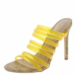 ELEGANCE Alina1 Yellow Strappy Open Toe Cork Stiletto Heel What's New