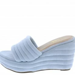 ELEGANCE Alisha1 Blue Quilted Open Toe Platform Slide Wedge