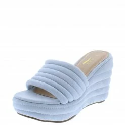ELEGANCE Alisha1 Blue Quilted Open Toe Platform Slide Wedge