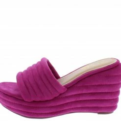 ELEGANCE Alisha1 Fuchsia Quilted Open Toe Platform Slide Wedge What's New