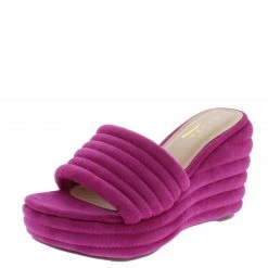 ELEGANCE Alisha1 Fuchsia Quilted Open Toe Platform Slide Wedge What's New