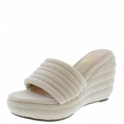 ELEGANCE Alisha1 Nude Quilted Open Toe Platform Slide Wedge What's New