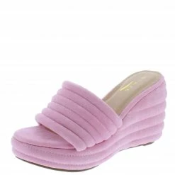 ELEGANCE Alisha1 Pink Quilted Open Toe Platform Slide Wedge