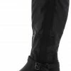 Blossom Amar97w Black Pu Ankle Buckle Knee High Boot