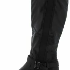 Blossom Amar97w Black Pu Ankle Buckle Knee High Boot