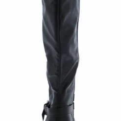 Blossom Amar97w Black Pu Ankle Buckle Knee High Boot
