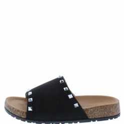 Legend Shoes Audrina08 Black Studded Open Toe Flat Slide Sandal