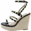 Legend Shoes Ayla64 Black Pu Studded Multi Strap Espadrille Wedge