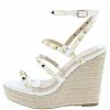 Legend Ayla64 White Pu Studded Multi Strap Espadrille Wedge