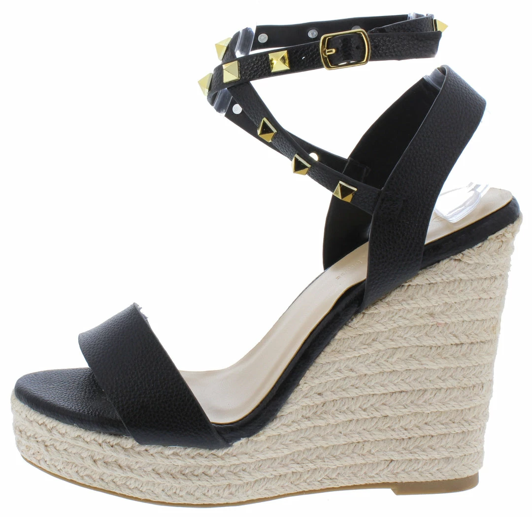 Legend What's New Ayla68a Black Pu Open Toe Studded Ankle Strap Espadrille Wedge 3 Legend What's New Ayla68a Black Pu Open Toe Studded Ankle Strap Espadrille Wedge