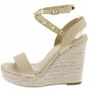 Legend Ayla68a Champagne Pu Open Toe Studded Ankle Strap Espadrille Wedge