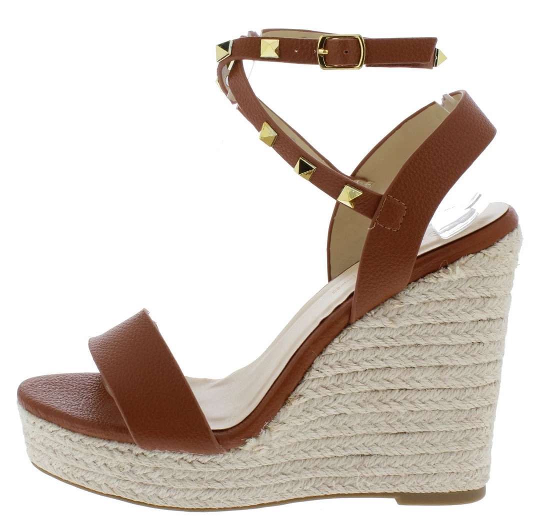 Legend Ayla68a Whisky Pu Open Toe Studded Ankle Strap Espadrille Wedge What's New 3 Legend Ayla68a Whisky Pu Open Toe Studded Ankle Strap Espadrille Wedge What's New