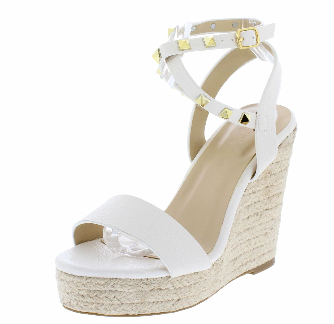 Legend Ayla68a White Pu Open Toe Studded Ankle Strap Espadrille Wedge 4 Legend Ayla68a White Pu Open Toe Studded Ankle Strap Espadrille Wedge