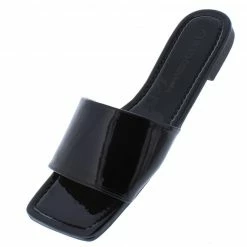 Legend What's New Bandit04 Black Square Open Toe Flat Slide Sandal