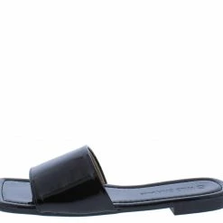 Legend What's New Bandit04 Black Square Open Toe Flat Slide Sandal