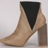 CAPE ROBBIN Bemice11 Taupe Elastic Offset Chunky Heel Ankle Boot Boots