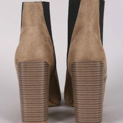 CAPE ROBBIN Bemice11 Taupe Elastic Offset Chunky Heel Ankle Boot Boots