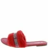 SPRINGLAND Betty03ja Red Bougie Rhinestone Faux Fur Slide Sandal