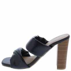 Bamboo Blowup05 Black Soft Pu Dual Band Open Toe Tapered Stacked Heel What's New