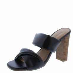 Bamboo Blowup05 Black Soft Pu Dual Band Open Toe Tapered Stacked Heel What's New